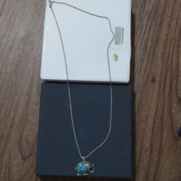 Womens Sterling Silver Turquoise Elephant Pendant Necklace - Picture 2 of 2